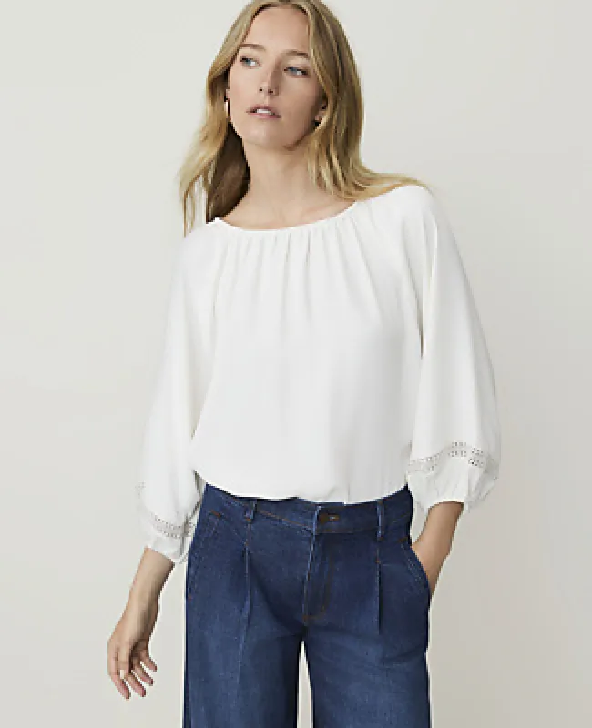 Ann Taylor Petite Lace Trim Sleeve Blouse made by Ann Taylor