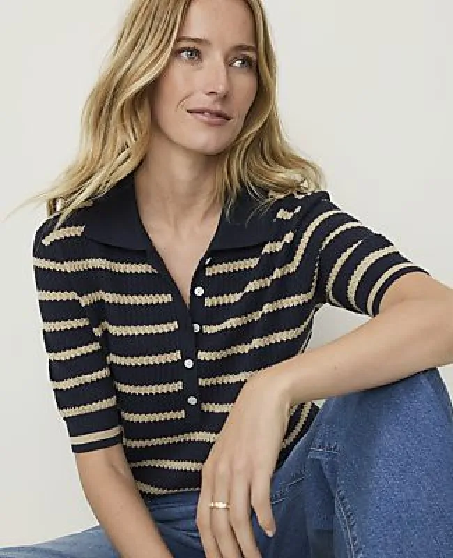 Ann Taylor Weekend Striped Henley Sweater made by Ann Taylor