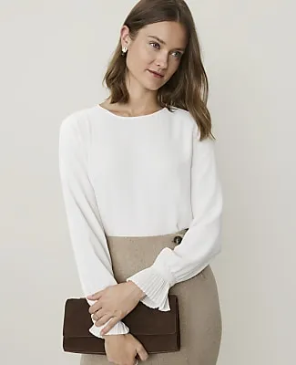 Ann Taylor Petite Mixed Media Pleat Cuff Top sold by Ann Taylor