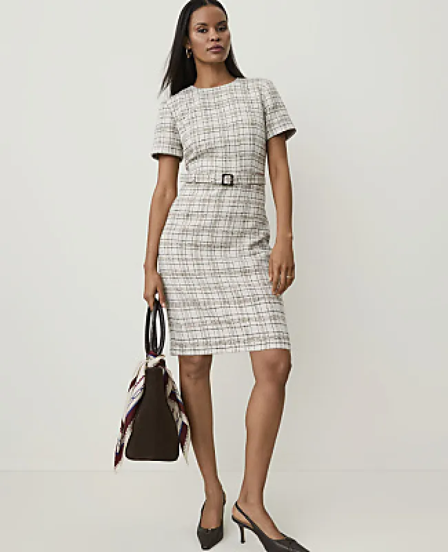 Ann Taylor Petite Belted Sheath Dress in Tweed made by Ann Taylor