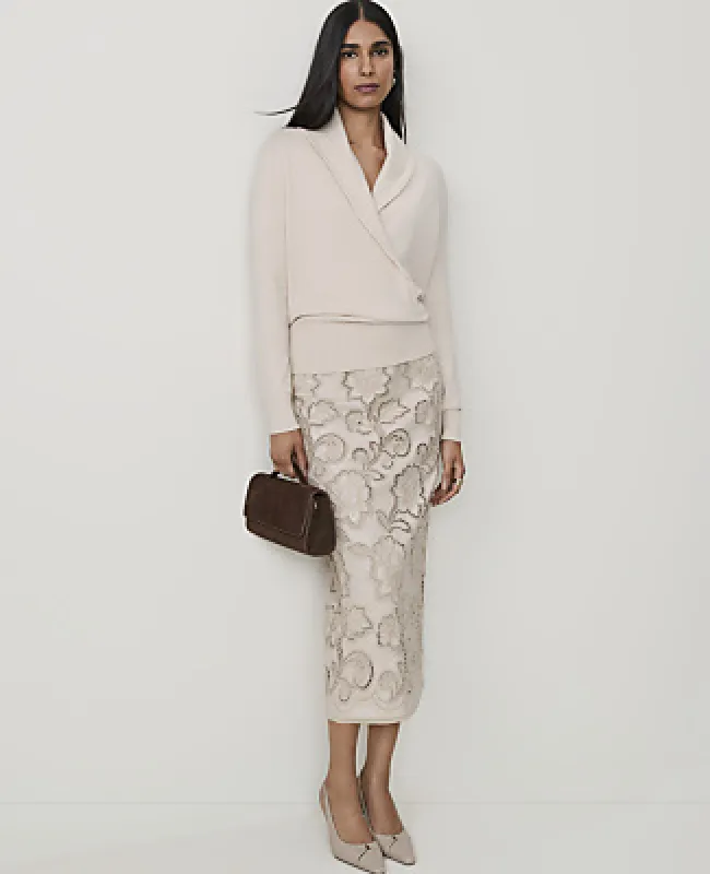 Ann Taylor Embroidered Faux Leather Midi Skirt made by Ann Taylor