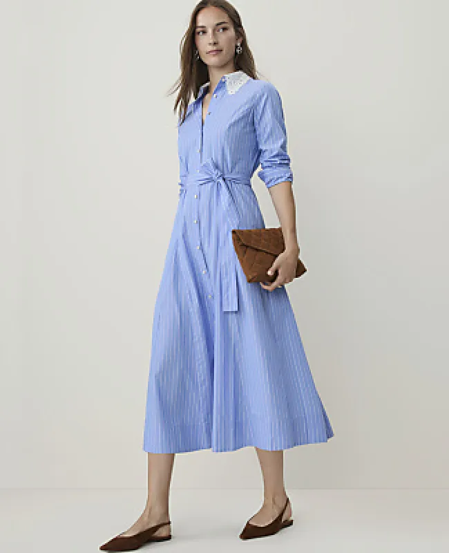 Ann Taylor Petite Striped Lace Collar Midi Shirtdress made by Ann Taylor