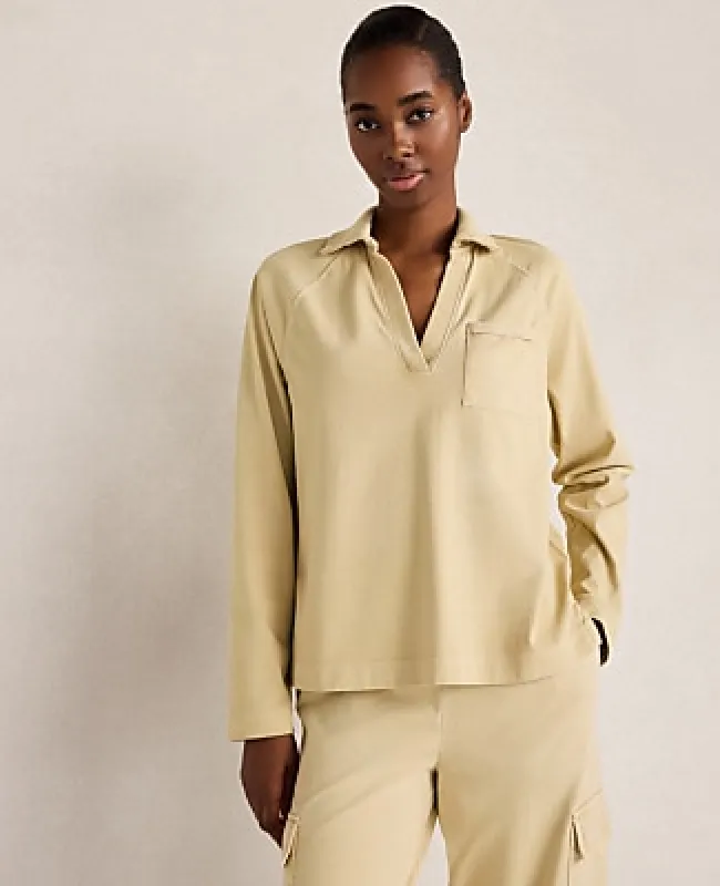 Ann Taylor Haven Well Within Garment-Dyed Organic Cotton Jersey Johnny Collar Top made by Ann Taylor