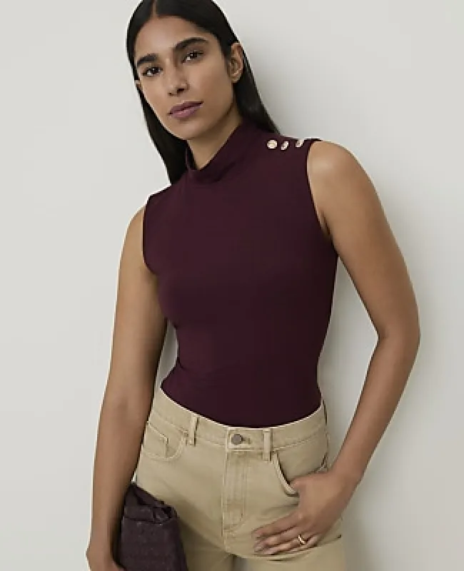 Ann Taylor Button Sleeveless Turtleneck Top made by Ann Taylor