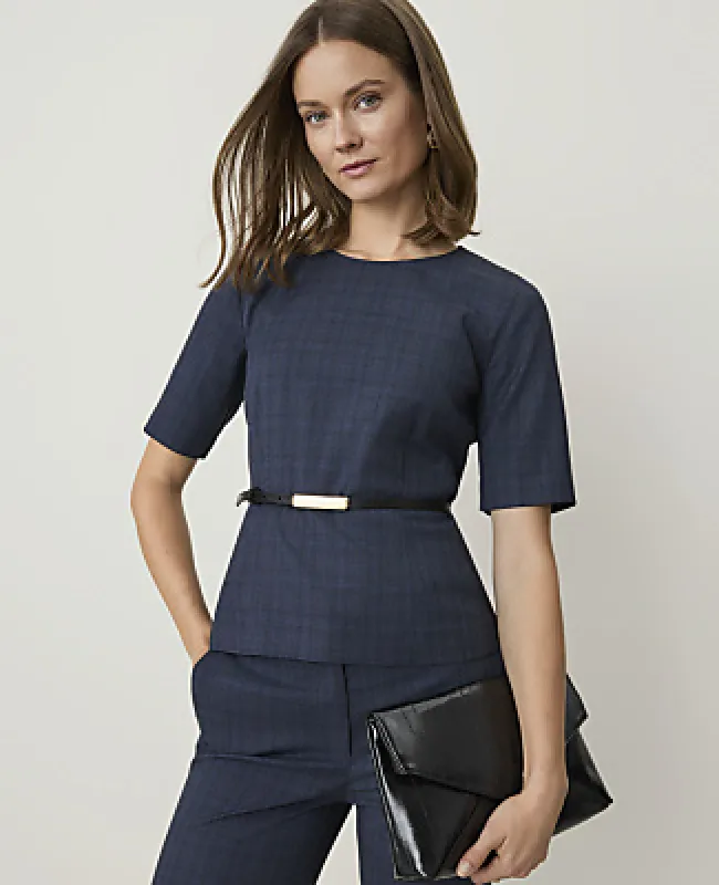 Ann Taylor Petite Plaid Crew Neck Peplum Top made by Ann Taylor