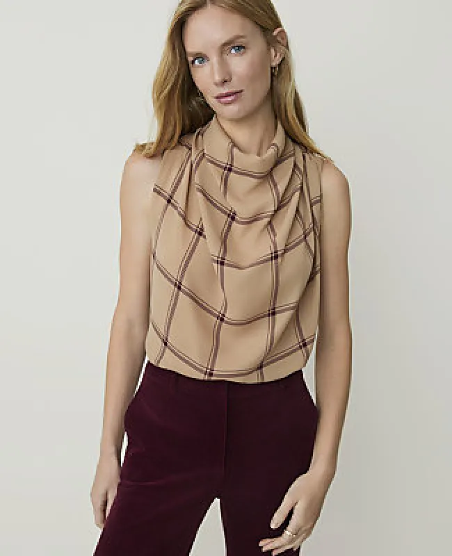 Ann Taylor Windowpane Mixed Media Sleeveless Top made by Ann Taylor