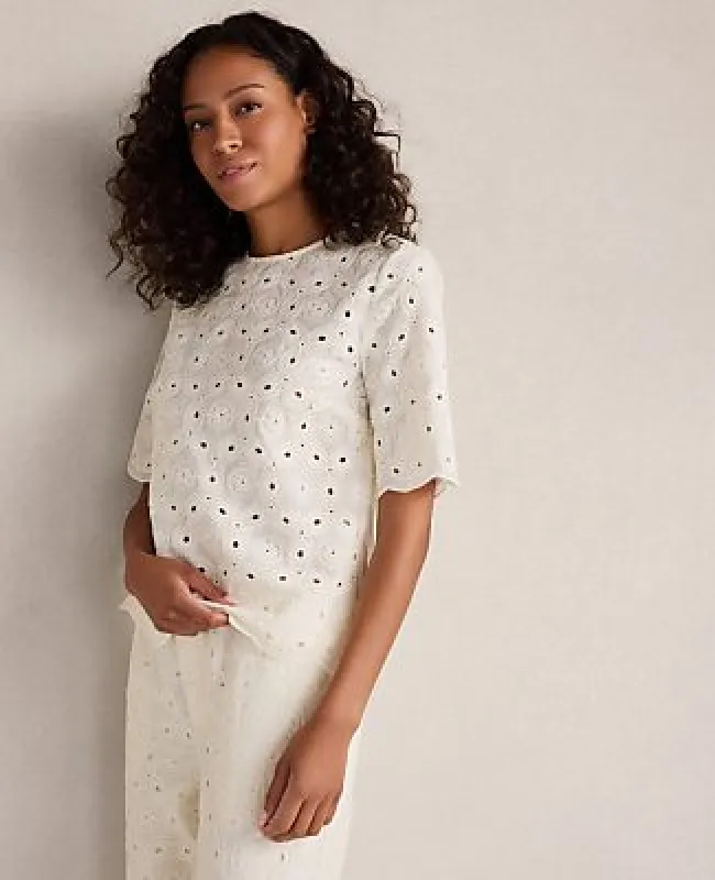 Ann Taylor Haven Well Within Organic Cotton Eyelet Short Sleeve Top made by Ann Taylor