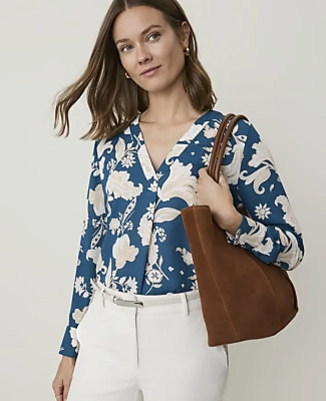 Ann Taylor Paisley Mixed Media Pleat Front Top made by Ann Taylor