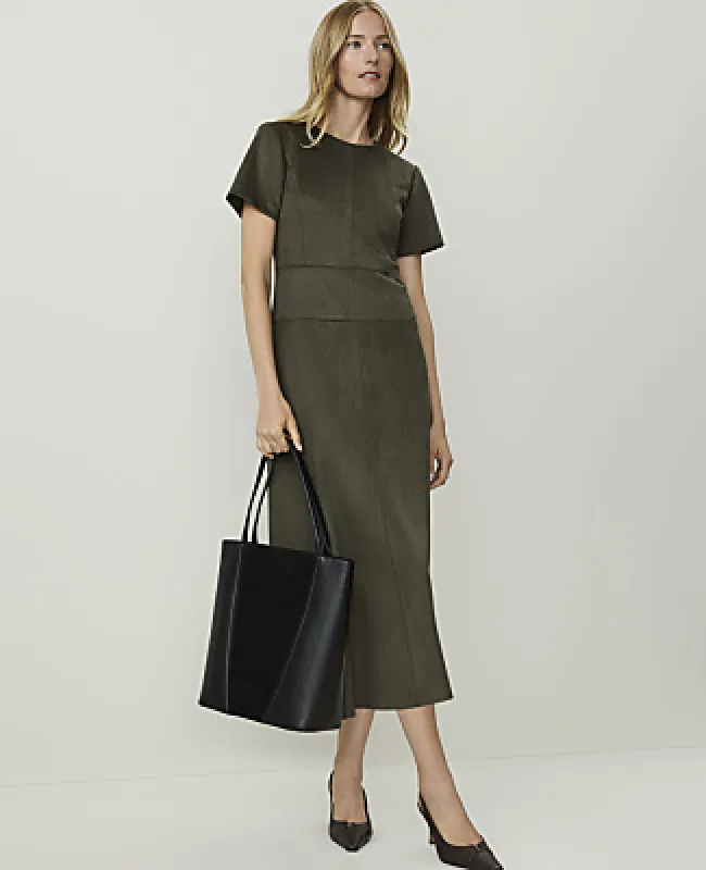 Ann Taylor Seamed Crew Neck Midi Dress in Faux Suede made by Ann Taylor