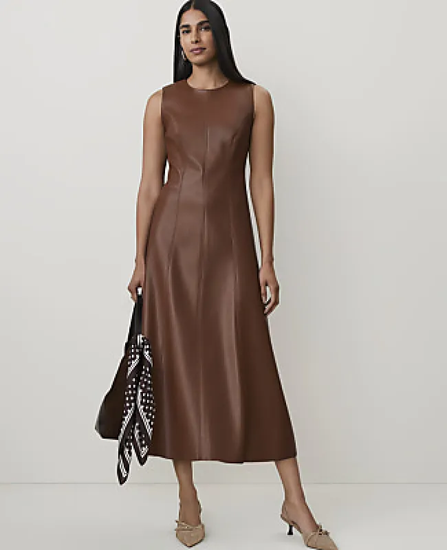 Ann Taylor Flare Midi Dress in Faux Leather made by Ann Taylor