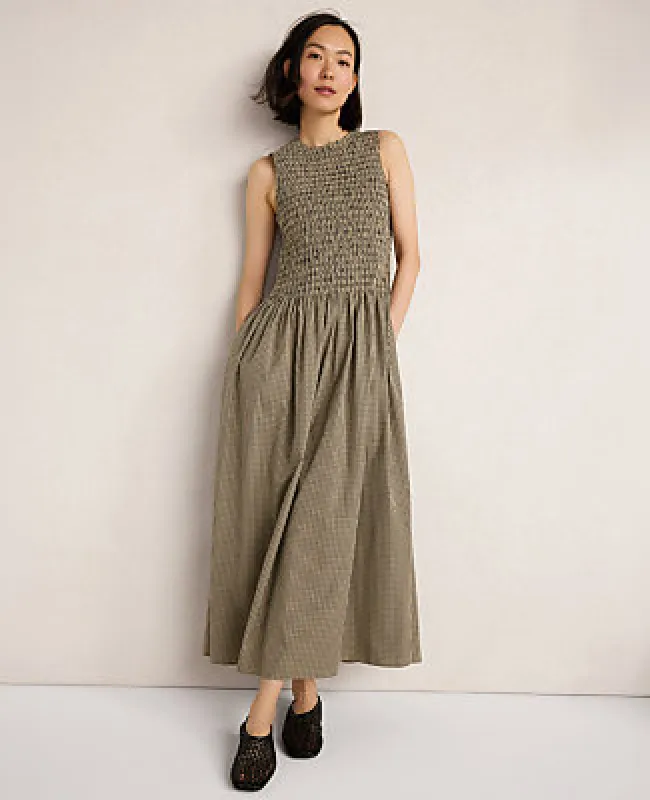 Ann Taylor Haven Well Within Organic Cotton Poplin Smocked Gingham Midi Dress made by Ann Taylor