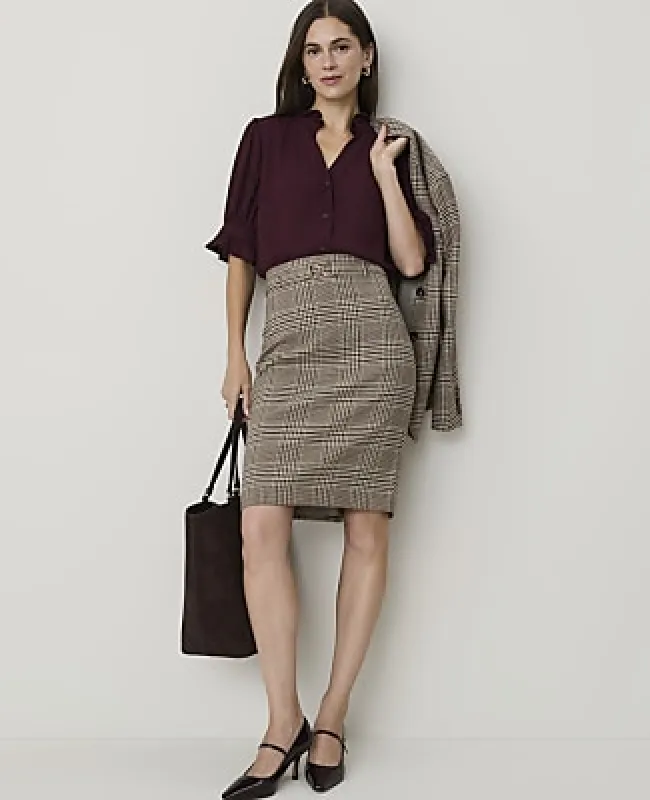 Ann Taylor Petite Plaid Belted Midi Pencil Skirt made by Ann Taylor