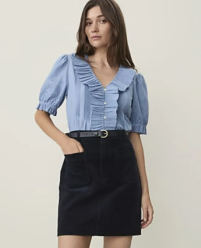 Ann Taylor Weekend Eyelet Ruffle Trim Blouse made by Ann Taylor