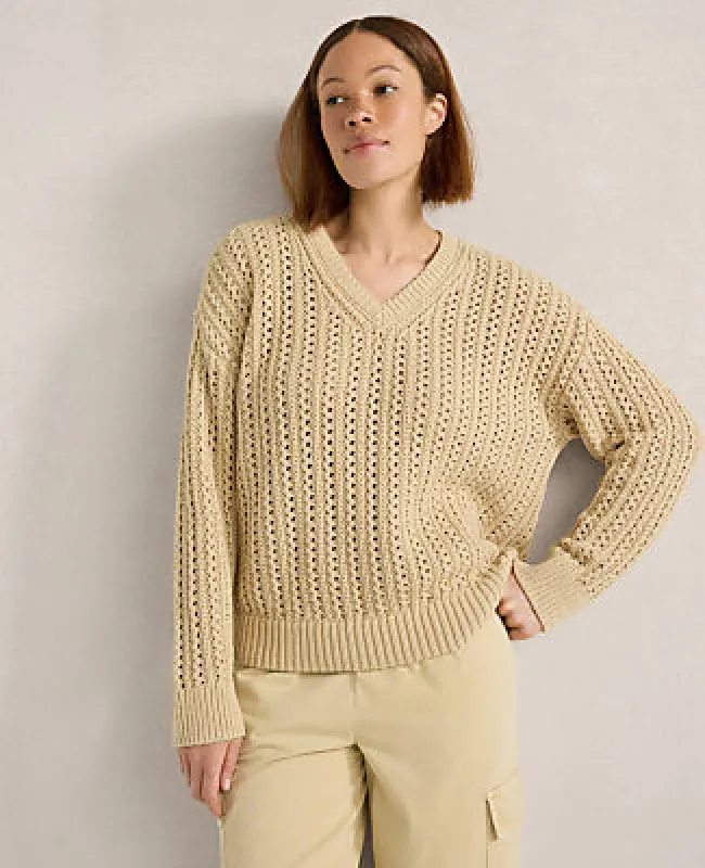 Ann Taylor Haven Well Within Textured Cotton Blend V-Neck Sweater made by Ann Taylor