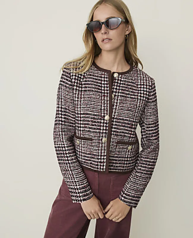 Ann Taylor Petite Weekend Glen Check Crew Neck Jacket made by Ann Taylor