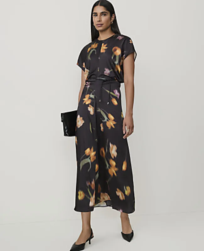 Ann Taylor Petite Floral Crew Neck Midi Dress made by Ann Taylor