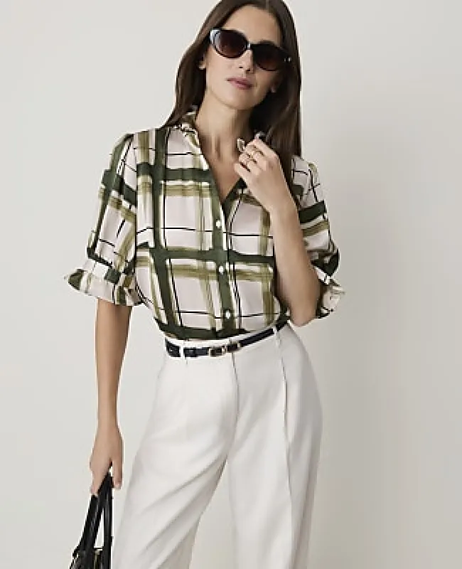 Ann Taylor Plaid Ruffle Collar Shirt made by Ann Taylor