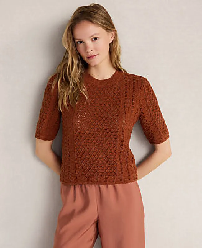 Ann Taylor Haven Well Within Organic Cotton Linen Pointelle Short Sleeve Sweater made by Ann Taylor