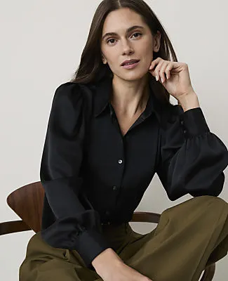 Ann Taylor Petite Collared Blouson Sleeve Shirt sold by Ann Taylor product image thumbnail 3