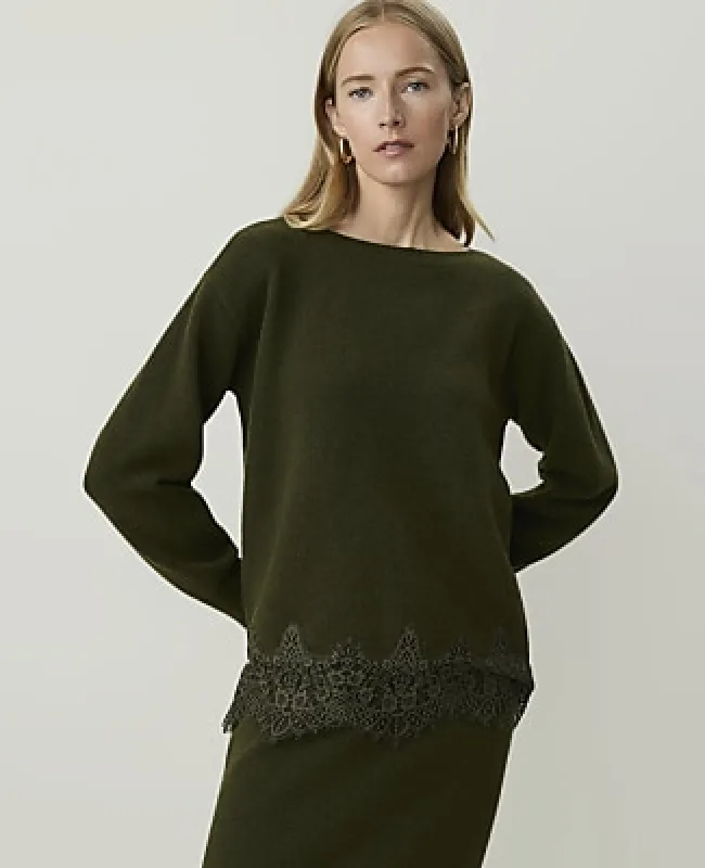 Ann Taylor Petite Lace Trim Boatneck Sweater made by Ann Taylor