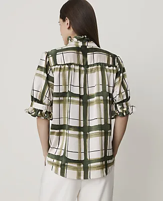 Ann Taylor Plaid Ruffle Collar Shirt sold by Ann Taylor product image thumbnail 2