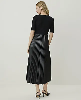 Ann Taylor Petite Pleated Midi Dress in Faux Leather sold by Ann Taylor product image thumbnail 2
