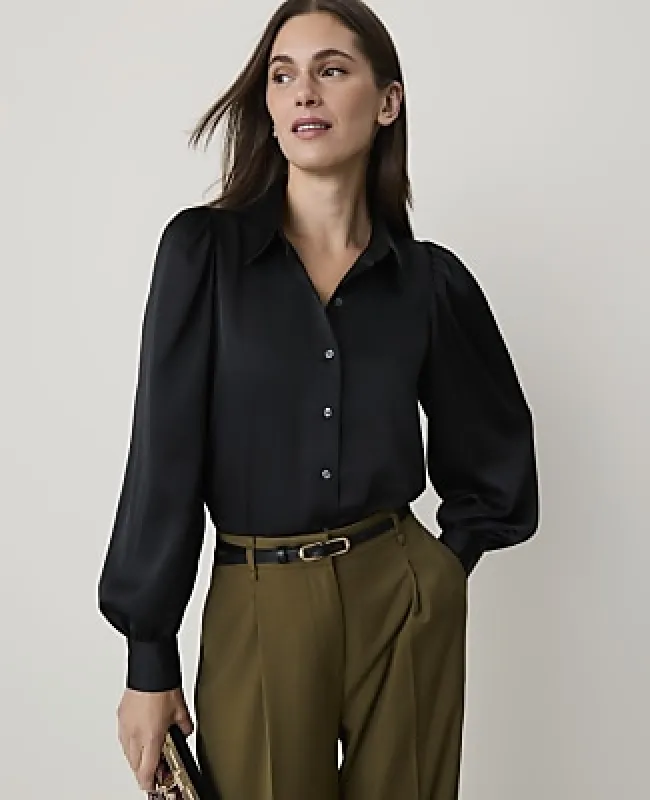 Ann Taylor Petite Collared Blouson Sleeve Shirt made by Ann Taylor