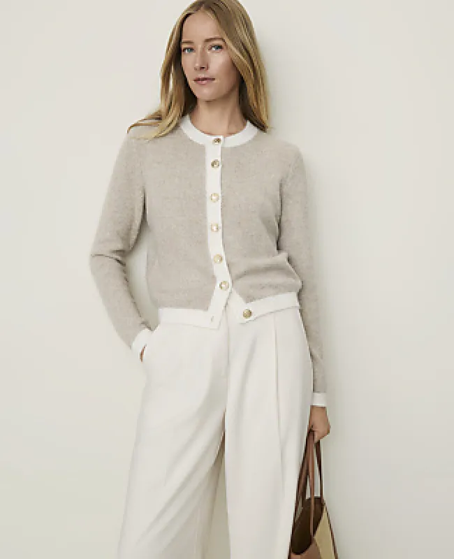 Ann Taylor Contrast Trim Crew Neck Cardigan made by Ann Taylor