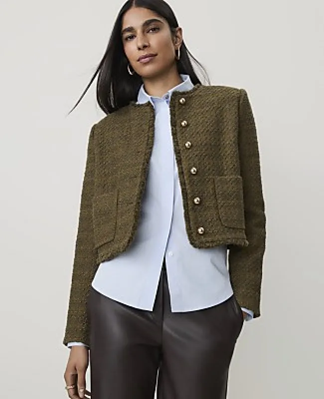 Ann Taylor Petite Cropped Crew Neck Jacket in Tweed made by Ann Taylor