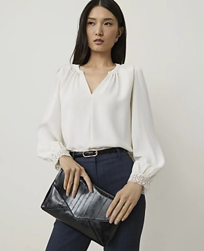 Ann Taylor Lace Trim Mixed Media Top made by Ann Taylor