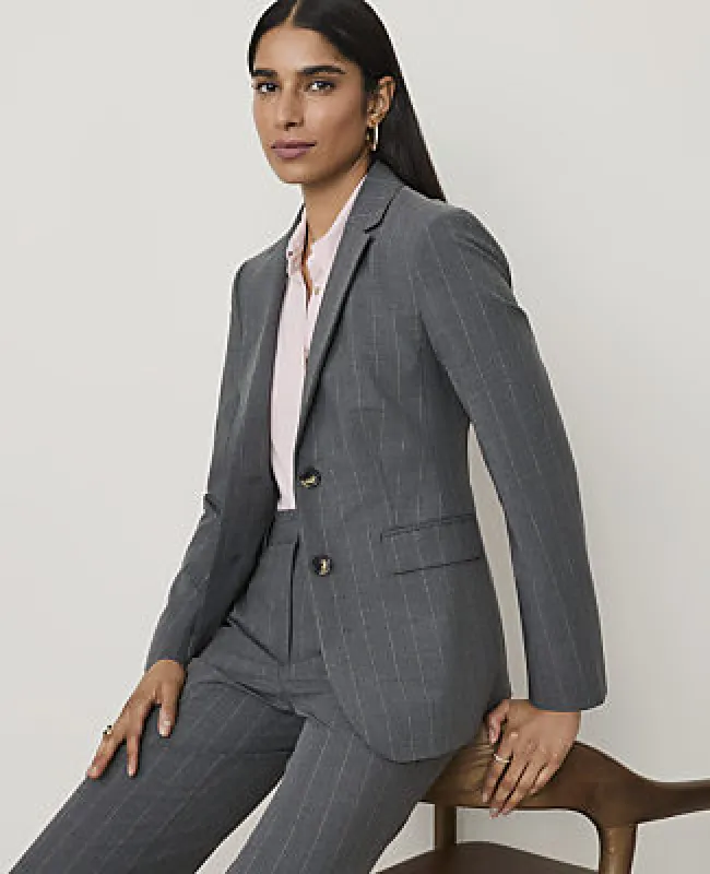 Ann Taylor The Petite Pinstripe Belted Greenwich Blazer in Bi-Stretch made by Ann Taylor