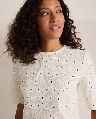 Ann Taylor Haven Well Within Organic Cotton Eyelet Short Sleeve Top sold by Ann Taylor product image thumbnail 2