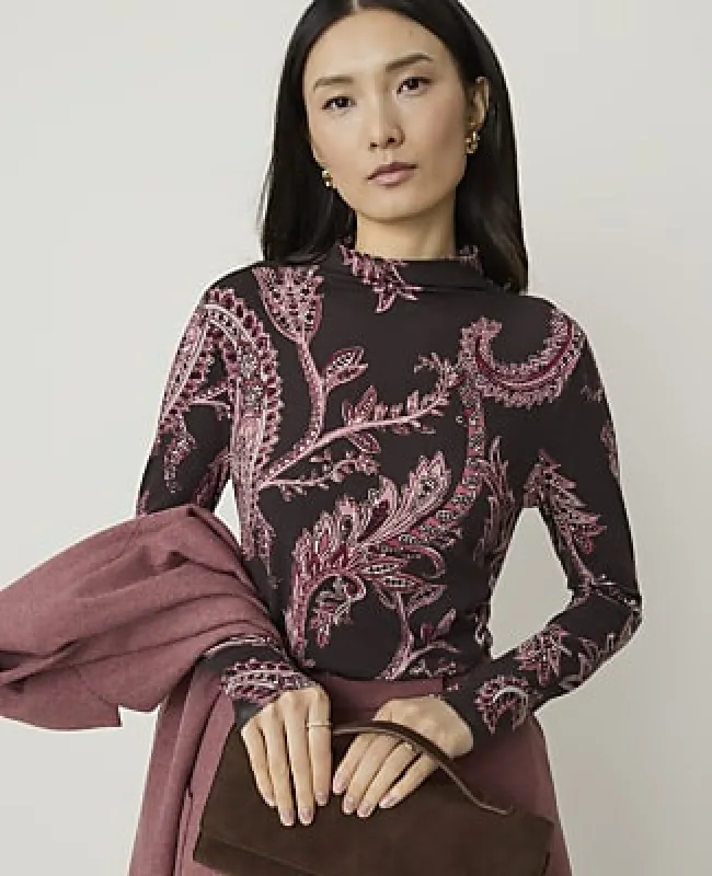 Ann Taylor Paisley Mock Neck Top made by Ann Taylor