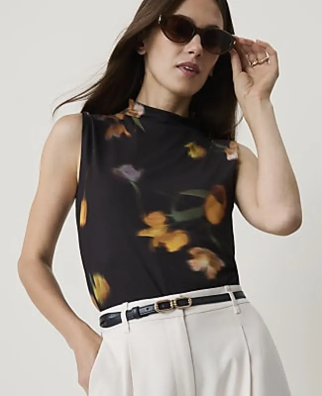 Ann Taylor Floral Mock Neck Tank Top made by Ann Taylor