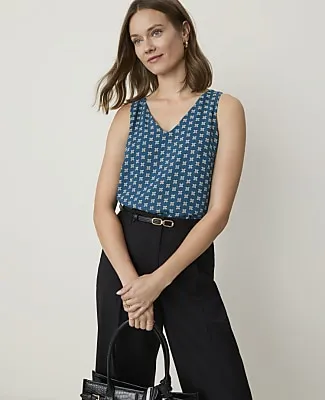 Ann Taylor Petite Floral Mixed Media V-Neck Shell Top sold by Ann Taylor