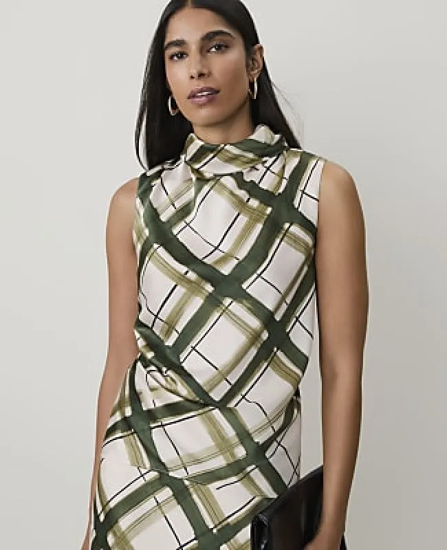 Ann Taylor Plaid Draped Cowl Neck Top made by Ann Taylor