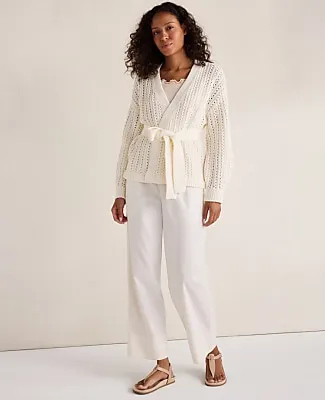 Ann Taylor Haven Well Within Textured Cotton Blend Belted Cardigan sold by Ann Taylor product image thumbnail 3
