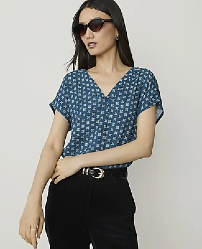 Ann Taylor Floral Mixed Media Pleat Front Top made by Ann Taylor