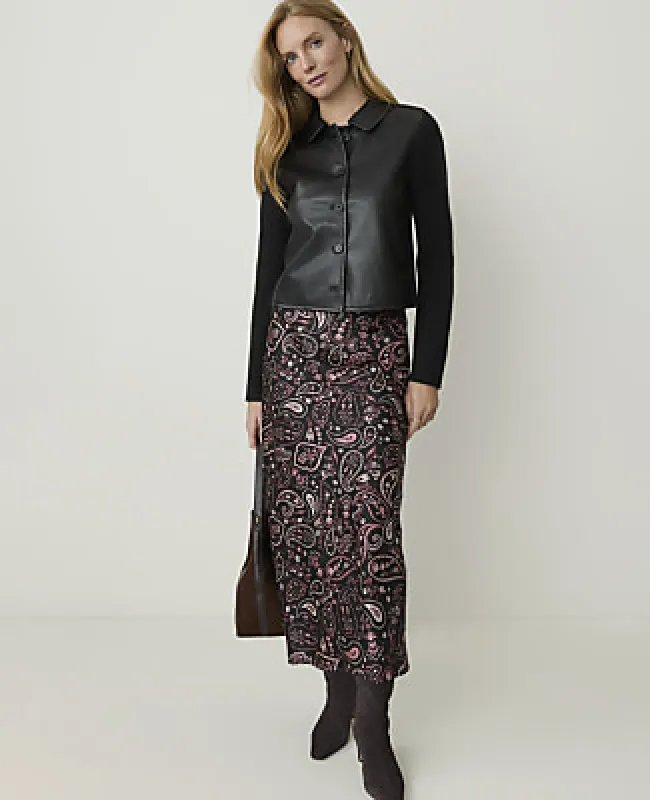 Ann Taylor Petite Paisley Midi Slip Skirt in Satin made by Ann Taylor