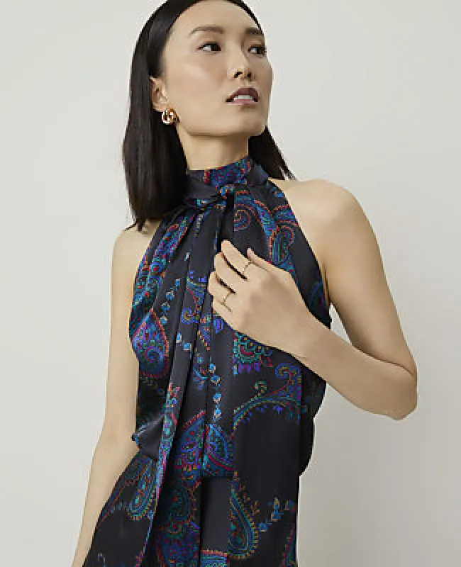Ann Taylor Studio Paisley Bow Halter Top in Silk made by Ann Taylor