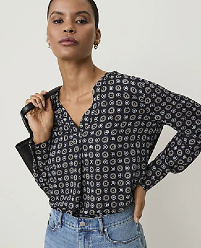 Ann Taylor Geo Print Mixed Media Pleat Front Top made by Ann Taylor