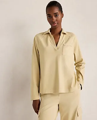 Ann Taylor Haven Well Within Garment-Dyed Organic Cotton Jersey Johnny Collar Top sold by Ann Taylor
