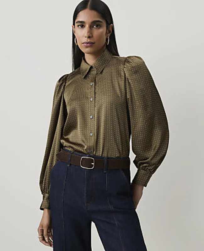Ann Taylor Petite Dotted Collared Blouson Sleeve Shirt made by Ann Taylor