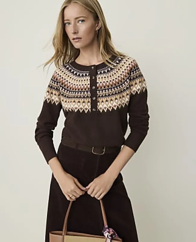 Ann Taylor Petite Weekend Fair Isle Henley Sweater made by Ann Taylor