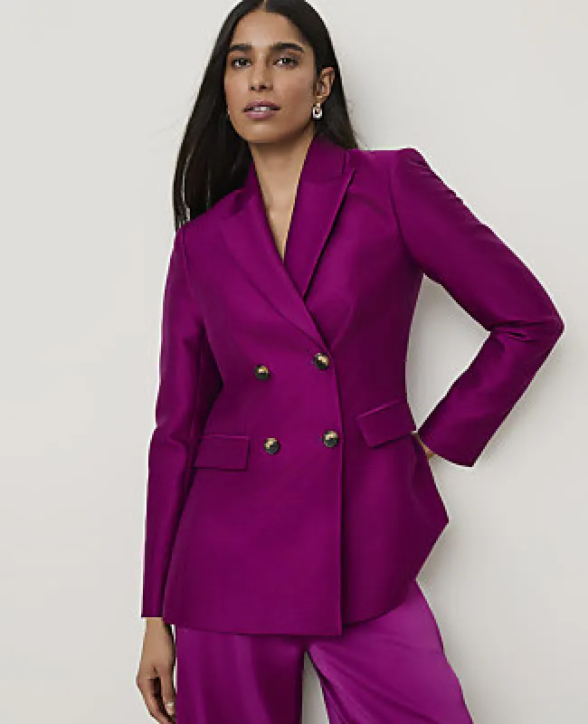 Ann Taylor Studio Collection Long Double Breasted Blazer in Silk made by Ann Taylor