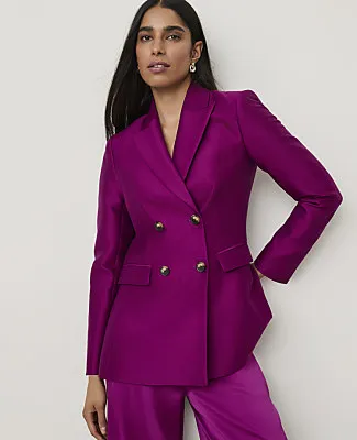 Ann Taylor Studio Collection Long Double Breasted Blazer in Silk sold by Ann Taylor