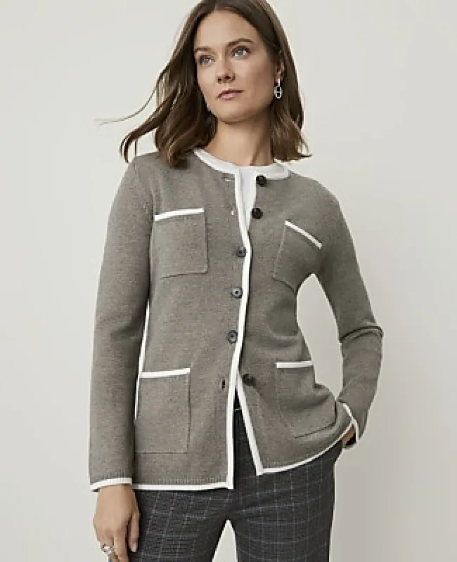 Ann Taylor Petite Contrast Trim Longline Cardigan made by Ann Taylor