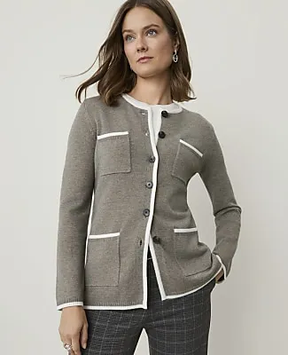 Ann Taylor Petite Contrast Trim Longline Cardigan sold by Ann Taylor