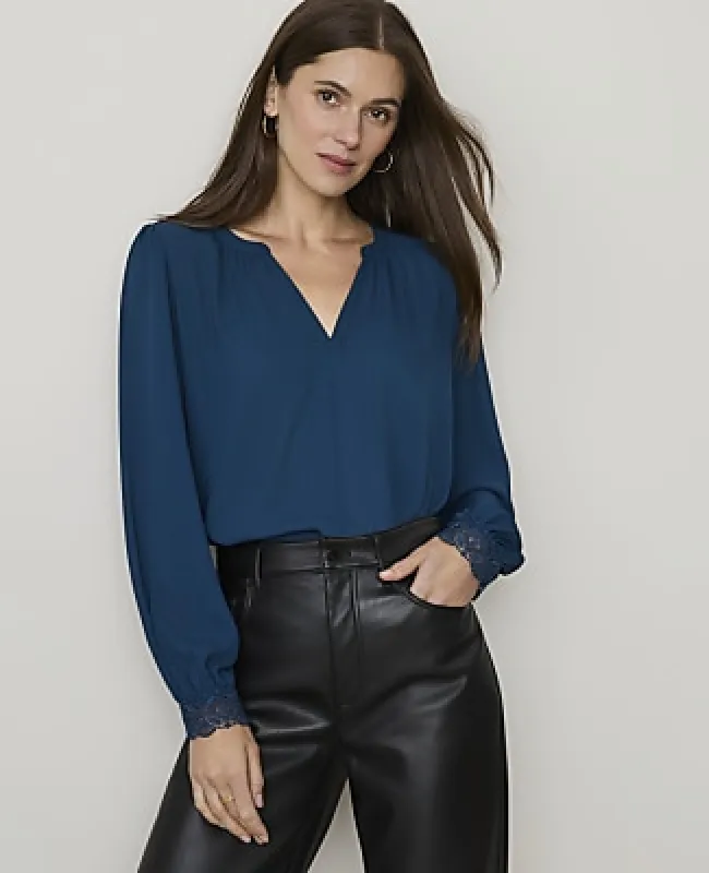 Ann Taylor Lace Trim Mixed Media Top made by Ann Taylor