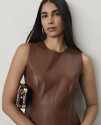 Ann Taylor Petite Flare Midi Dress in Faux Leather sold by Ann Taylor product image thumbnail 3